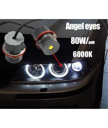 Pack Angel Eyes LED 80W BMW Serie 1/5/6/X E87 E39 M5 E60 E61 E63 E64 M6 E65 E66 E83 X3 E53 X5 (2000-2008) basket pas cher