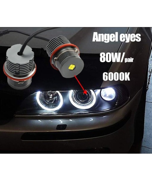 Pack Angel Eyes LED 80W BMW Serie 1/5/6/X E87 E39 M5 E60 E61 E63 E64 M6 E65 E66 E83 X3 E53 X5 (2000-2008) basket pas cher