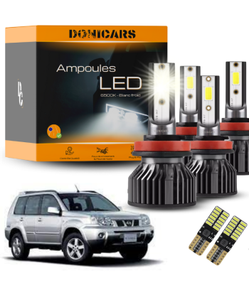 Confezione completa x4 lampadine LED H4 Nissan X-Trail T30 (2001 - 2007) + luci di posizione LED T10 est présent 